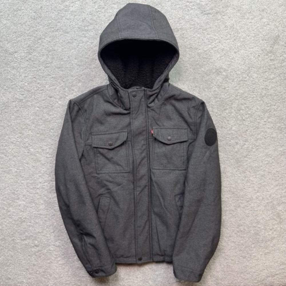 Levi's Softshell Jacket Men's S Gray Sherpa Lined Hooded Full Zip Insulated Coat